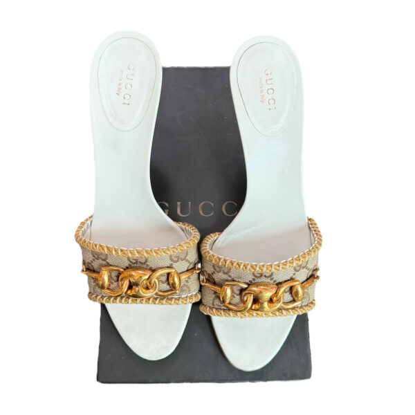Gucci Monogram Chain Heels in White / Beige / Gold UK 4.5 - Image 4
