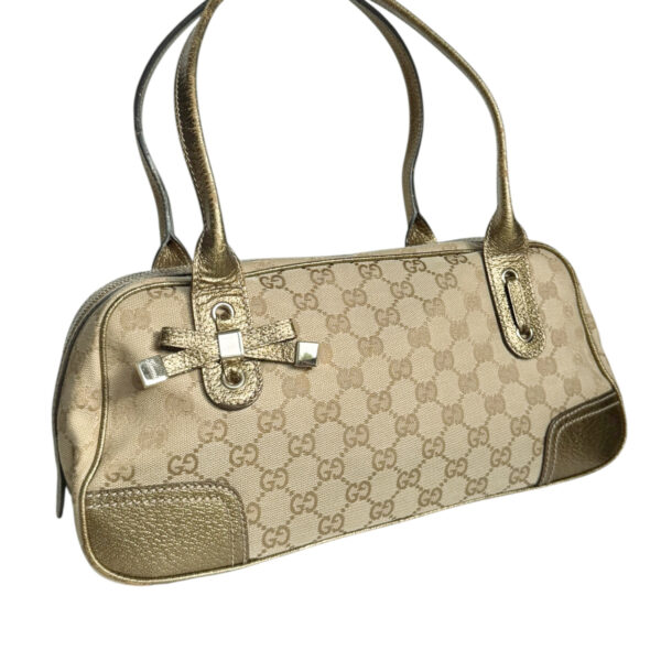 Gucci Monogram Bow Princy Canvas Shoulder Bag in Beige / Gold - Image 2