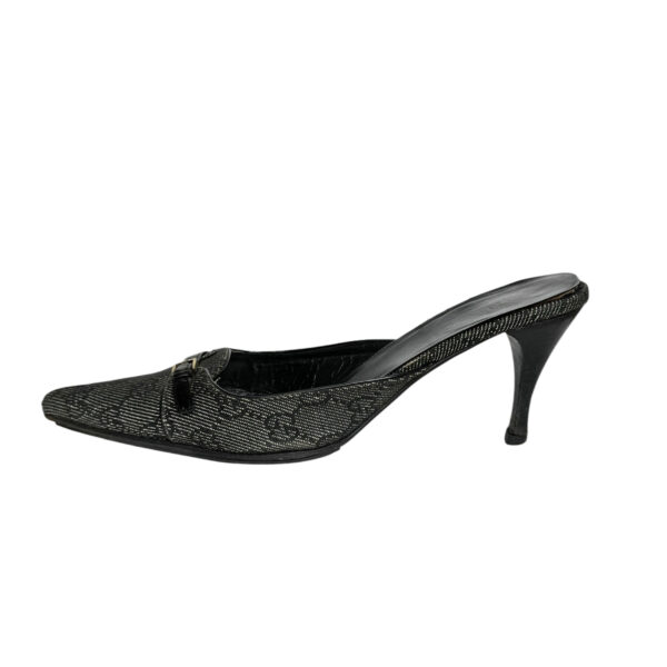 Gucci Monogram Buckle Mule Heels in Grey - Black / Gold UK 4.5 - Image 3