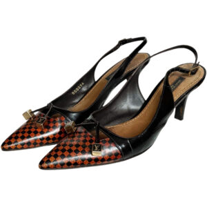 Vintage Louis Vuitton Logo Damier Check Slingback Heels in Brown / Gold UK 3 | NITRYL