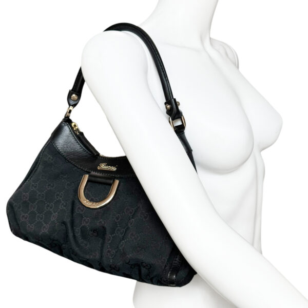 Gucci Monogram Canvas D Ring Hobo Shoulder Bag in Black / Gold - Image 8