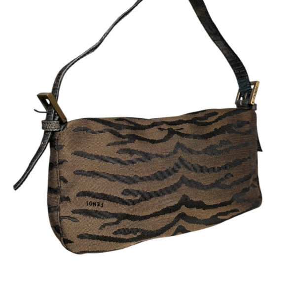 Fendi Zebra Print Decorative Clasp Exotic Detailing Shoulder Baguette Bag in Brown / Iridescent Blue / Gold - Image 4