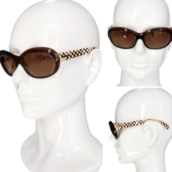 Miu Miu Logo Checkered Sunglasses in Brown / Beige / Gold - Image 4