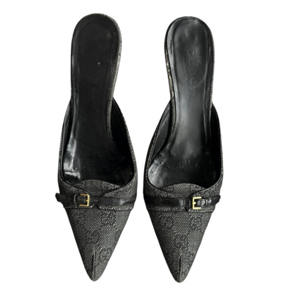 Gucci Monogram Buckle Mule Heels in Grey - Black / Gold UK 4.5 - Image 2