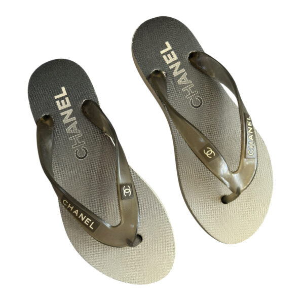 Chanel Rubber Logo Thong Sandal Flip Flops in Grey UK 5 - Image 2