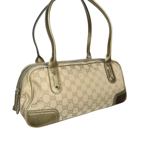 Gucci Monogram Bow Princy Canvas Shoulder Bag in Beige / Gold - Image 4