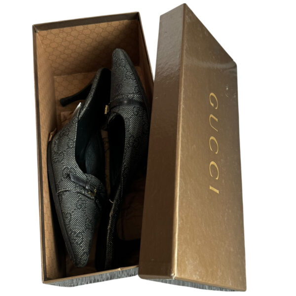 Gucci Monogram Buckle Mule Heels in Grey - Black / Gold UK 4.5 - Image 5
