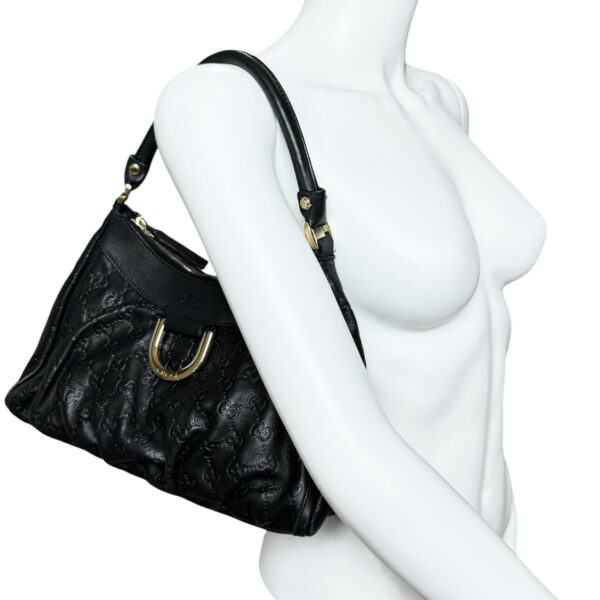 Gucci Monogram Leather D Ring Hobo Shoulder Bag in Black / Gold - Image 8
