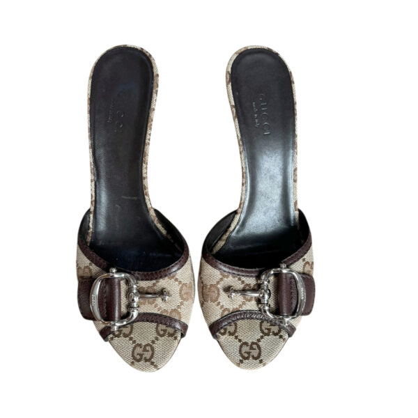 Gucci Monogram Buckle Heels in Beige / Brown / Silver UK 3 - Image 4