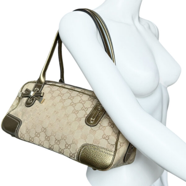 Gucci Monogram Bow Princy Canvas Shoulder Bag in Beige / Gold - Image 9