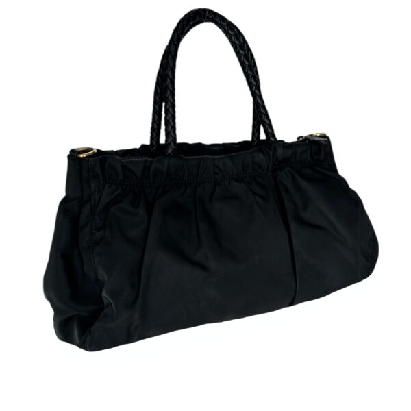 Prada Bow Logo Nylon Shoulder Bag in Black / Gold - Image 4