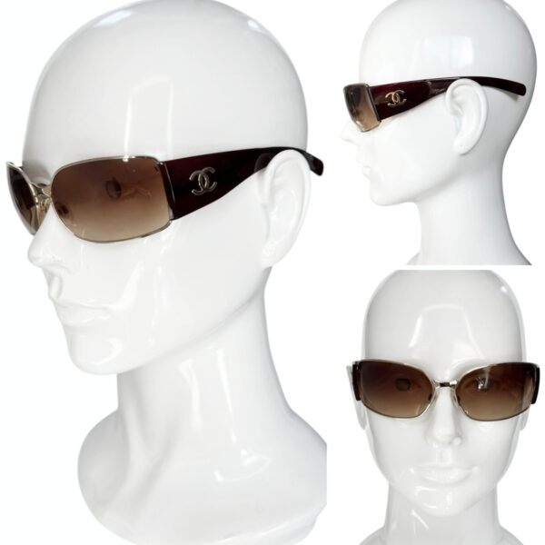 Chanel Logo Wraparound Sunglasses in Brown / Gold - Image 4