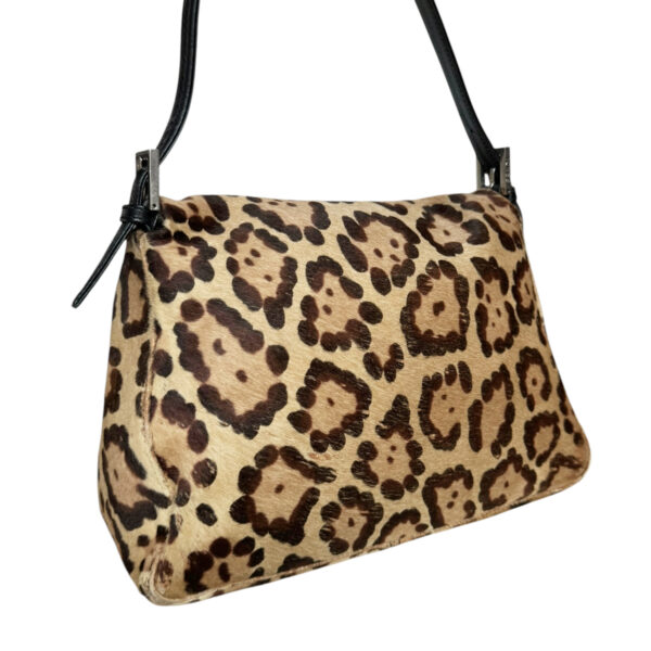 Fendi Leopard Print Calfskin Shoulder Mamma Baguette Bag in Brown / Black - Image 4