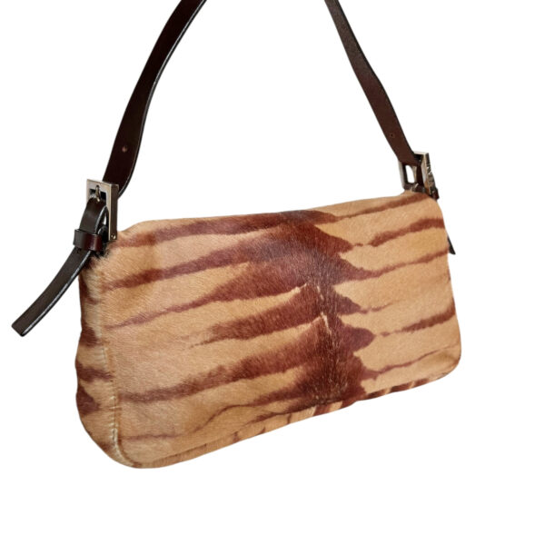 Fendi Striped Calfskin Shoulder Baguette Bag in Tan / Brown / Silver - Image 4