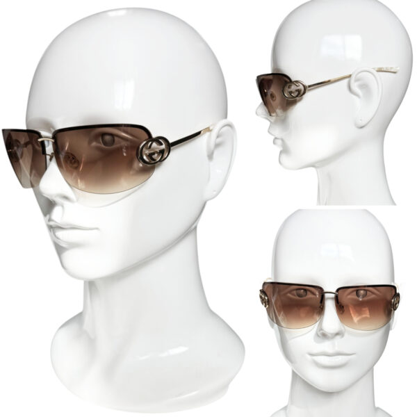 Gucci GG Logo Rimless Sunglasses in Brown / Gold - Image 4