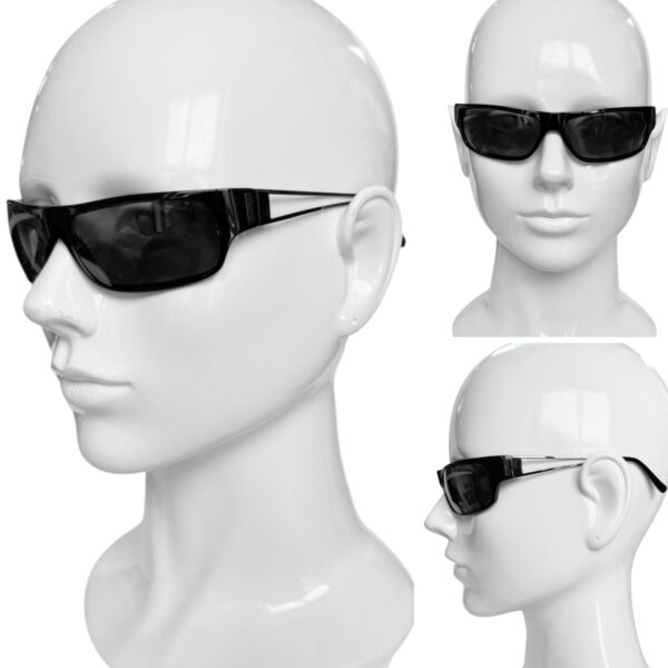 Miu Miu Logo Wraparound Sunglasses in Black / Gunmetal - Image 4