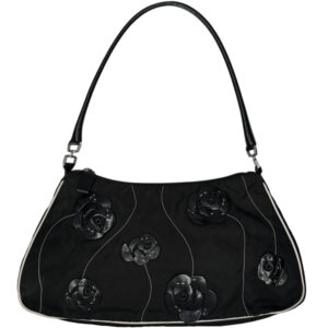 Prada Nylon Flower Shoulder Bag in Black / White | NITRYL