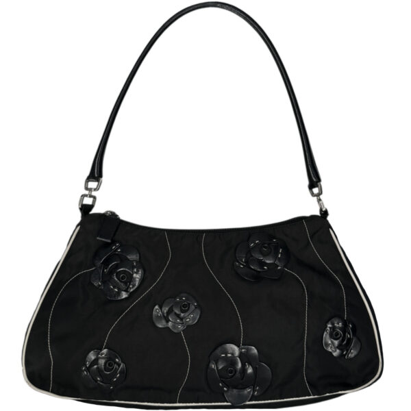Prada Nylon Flower Shoulder Bag in Black / White | NITRYL