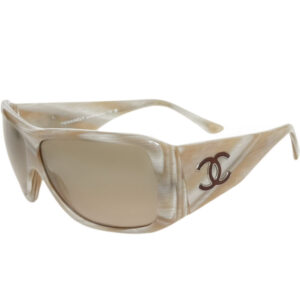 Vintage Chanel Logo Oversized Wraparound Sunglasses in Beige / Brown | NITRYL