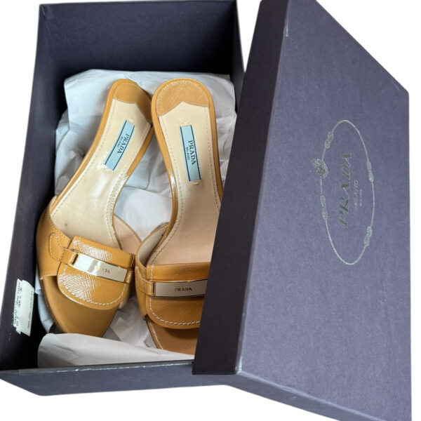 Prada Logo Heels in Gold UK 3.5 - Image 5