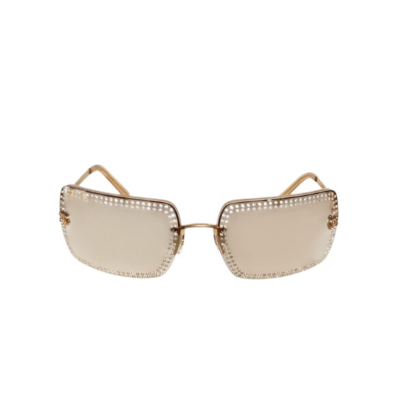 Chanel Diamante Trim Logo Rimless Sunglasses in Gold - Image 2