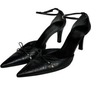 Vintage Gucci Monogram Bow Leather Heels in Black / Gold UK 3.5 | NITRYL