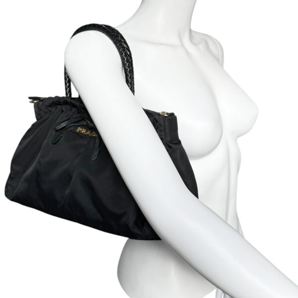 Prada Bow Logo Nylon Shoulder Bag in Black / Gold - Image 8