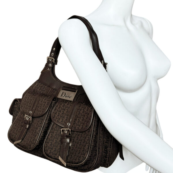 Dior Monogram Pocket Hobo Columbus Shoulder Bag in Dark Brown / Silver - Image 8