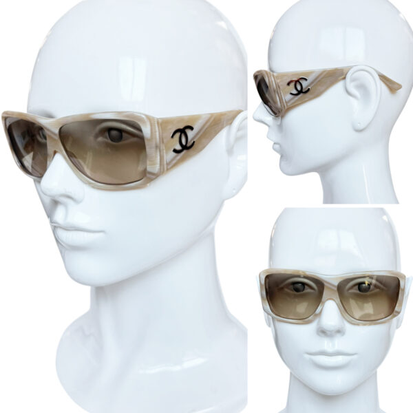 Chanel Logo Oversized Wraparound Sunglasses in Beige / Brown - Image 4