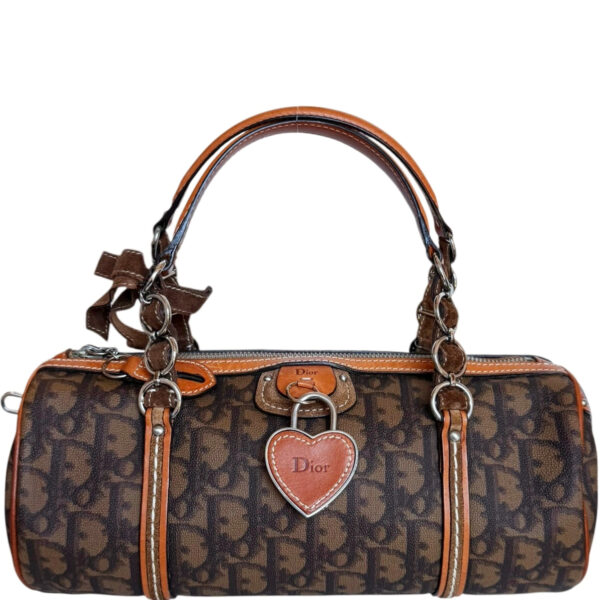 Vintage Dior Monogram Heart Lock Romantic Barrel bag in Brown / Tan | NITRYL
