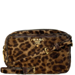 Vintage Prada Leopard Print Calfskin Mini Crossbody Bag in Brown / Gold | NITRYL