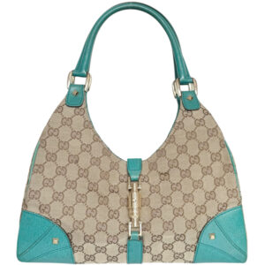 Vintage Gucci Monogram Jackie Shoulder Bag in Beige / Aqua / Gold | NITRYL