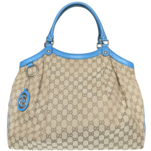 Vintage Gucci Monogram Sukey Large Hobo Shoulder Bag in Beige / Blue / Gold | NITRYL