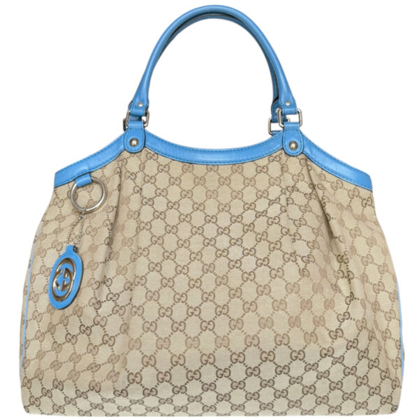 Vintage Gucci Monogram Sukey Large Hobo Shoulder Bag in Beige / Blue / Gold | NITRYL