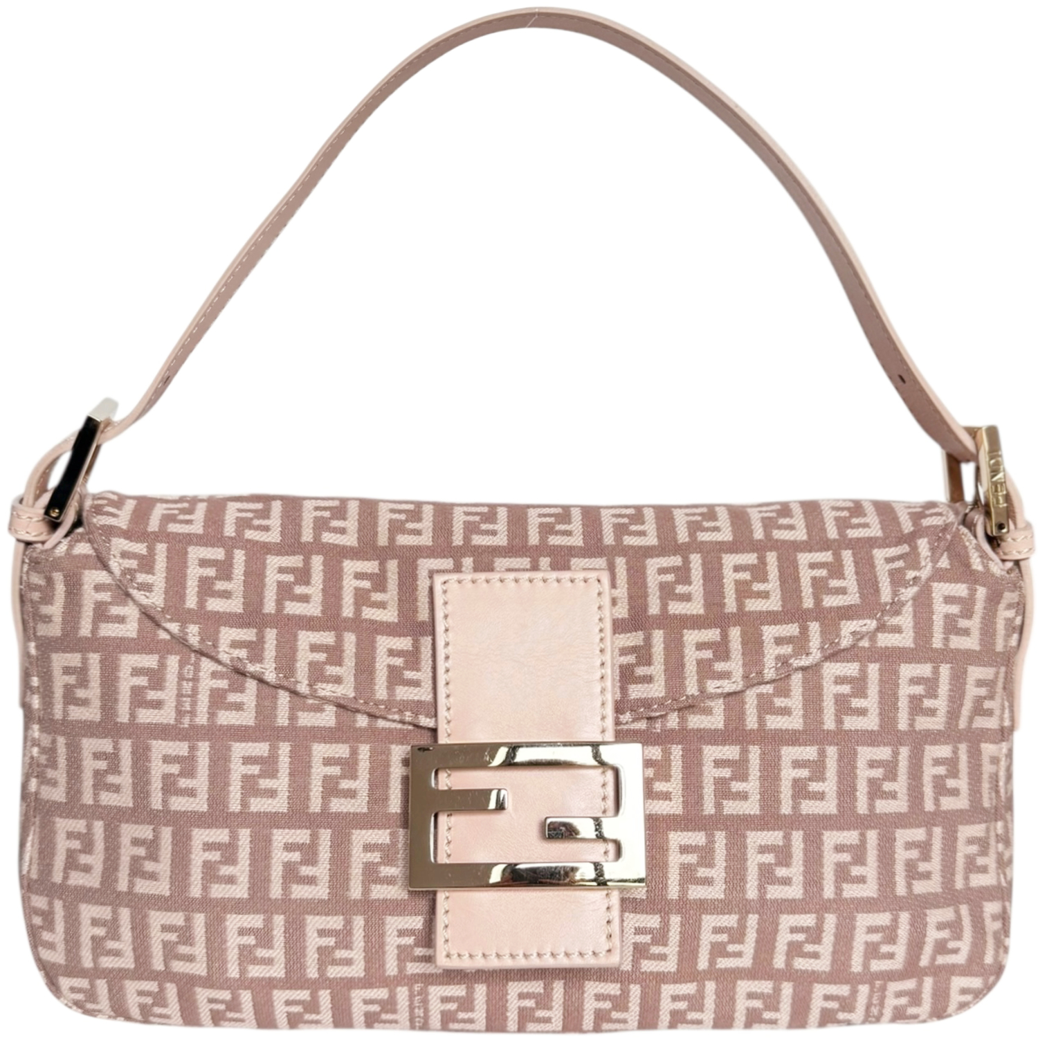 Vintage Fendi Monogram Shoulder Baguette Bag in Dusty Pink / Gold | NITRYL