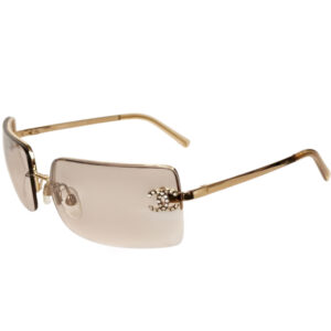 Vintage Chanel Diamante Logo Rimless Sunglasses in Gold | NITRYL