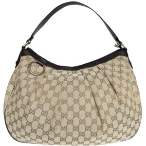 Vintage Gucci Monogram Canvas Hobo Shoulder Bag in Beige / Brown / Gold | NITRYL