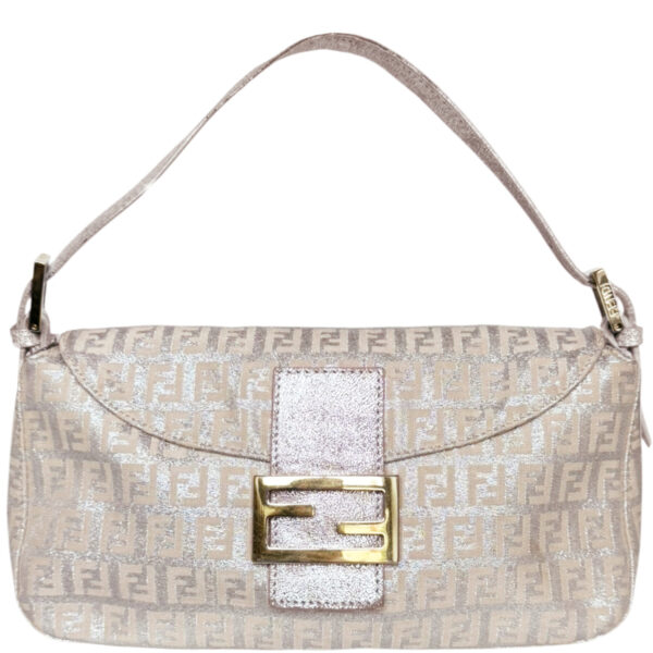Vintage Fendi Monogram Metallic Shoulder Baguette Bag in Pink / Silver / Gold | NITRYL