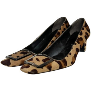 Vintage Prada Leopard Print Calfskin Buckle Heels in Brown UK 3 | NITRYL