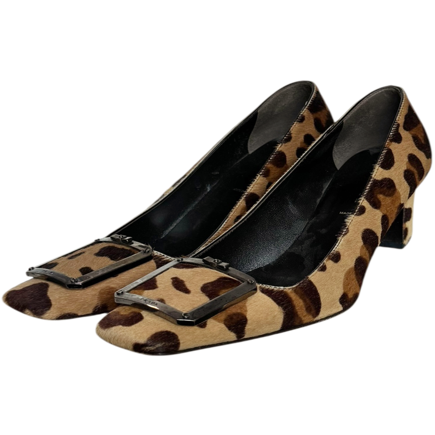 Vintage Prada Leopard Print Calfskin Buckle Heels in Brown UK 3 | NITRYL