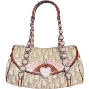 Vintage Dior Monogram Romantic Heart Shoulder Bag in Beige / Baby Pink / Tan | NITRYL