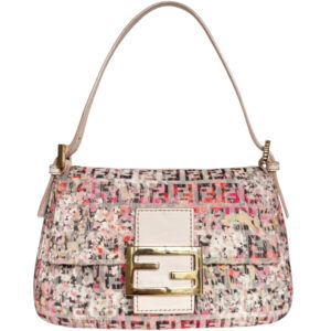 Vintage Fendi Monogram Floral Mini Mamma Shoulder Baguette Bag in Multicolour / Nude Pink / Gold | NITRYL
