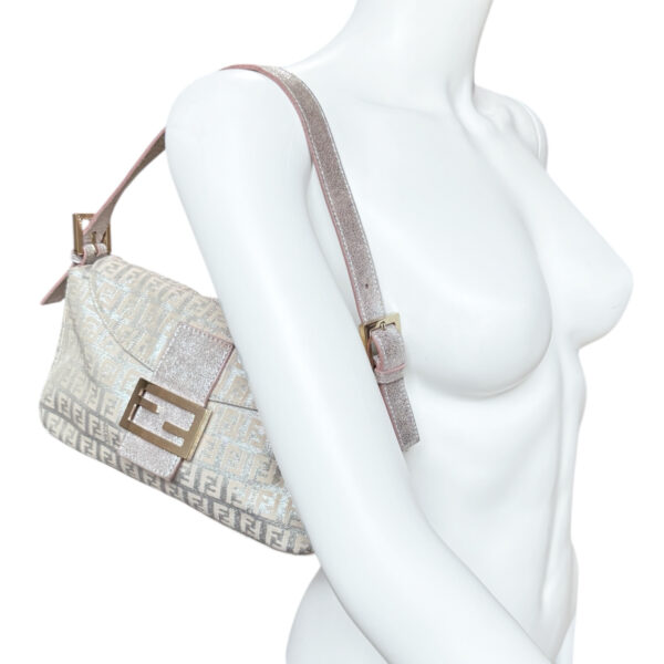 Fendi Monogram Metallic Shoulder Baguette Bag in Pink / Silver / Gold - Image 10