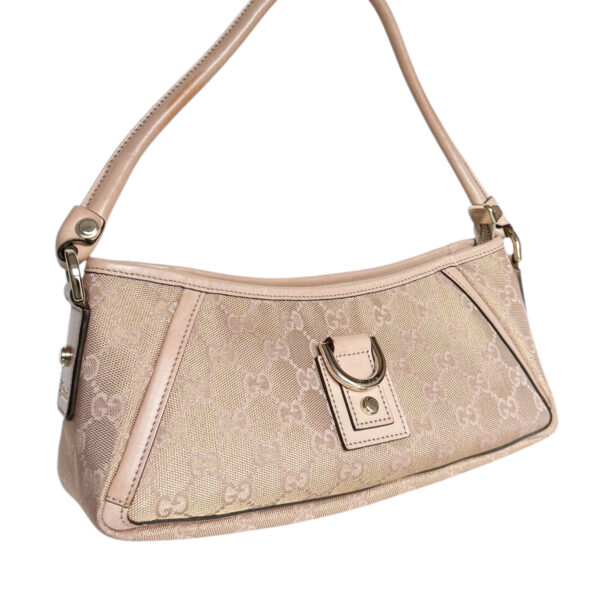 Gucci Monogram Metallic D Ring Shoulder Bag in Nude Pink - Beige / Gold - Image 2
