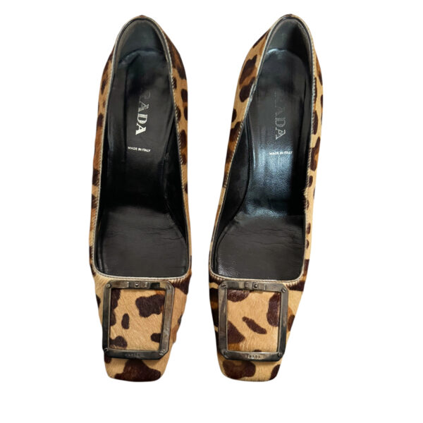 Prada Leopard Print Calfskin Buckle Heels in Brown UK 3 - Image 3