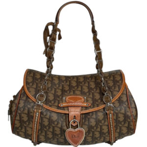 Vintage Dior Monogram Romantic Heart Shoulder Bag in Brown / Tan | NITRYL