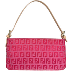 Vintage Fendi Monogram Mini Pochette Shoulder Bag in Hot Pink / Tan | NITRYL