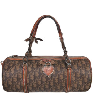 Vintage Dior Monogram Heart Lock Romantic Barrel Bag in Brown / Tan | NITRYL