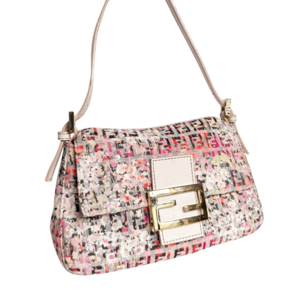 Fendi Monogram Floral Mini Mamma Shoulder Baguette Bag in Multicolour / Nude Pink / Gold - Image 2