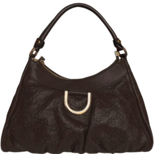 Vintage Gucci Monogram Leather D Ring Hobo Shoulder Bag in Brown / Gold | NITRYL